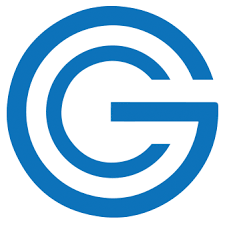 Logo of a stylized letter G, designed in blue, featuring circular elements and a modern aesthetic.